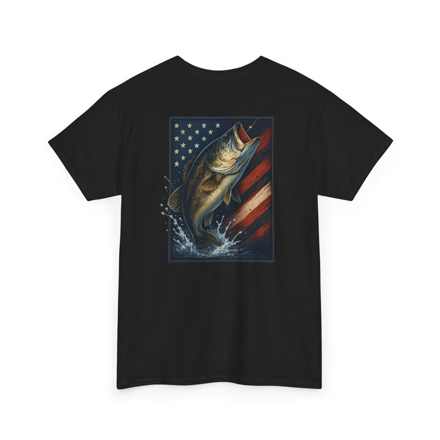 Patriotic Bass Fishing T-Shirt – American Flag Largemouth Bass Tee for Anglers