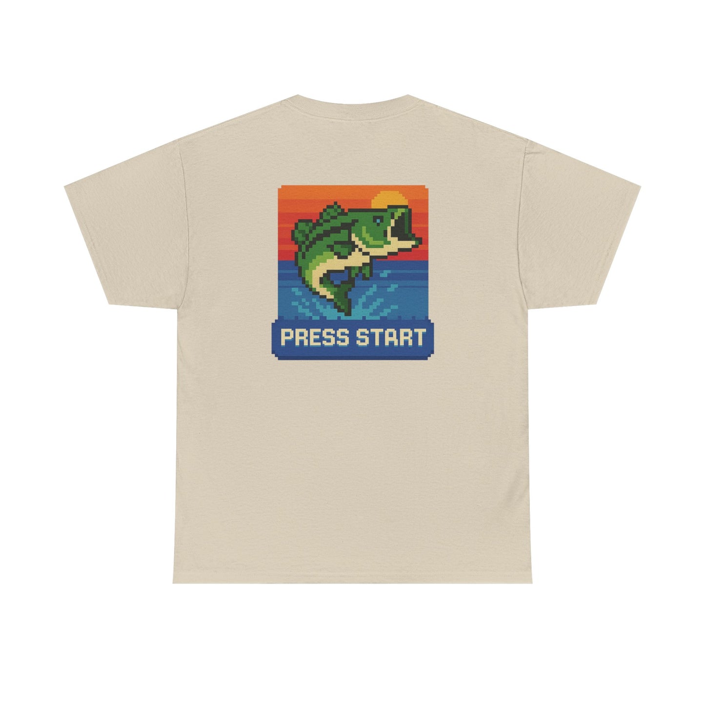 Retro Pixel Bass Fishing T-Shirt – “Press Start” Video Game Style Tee