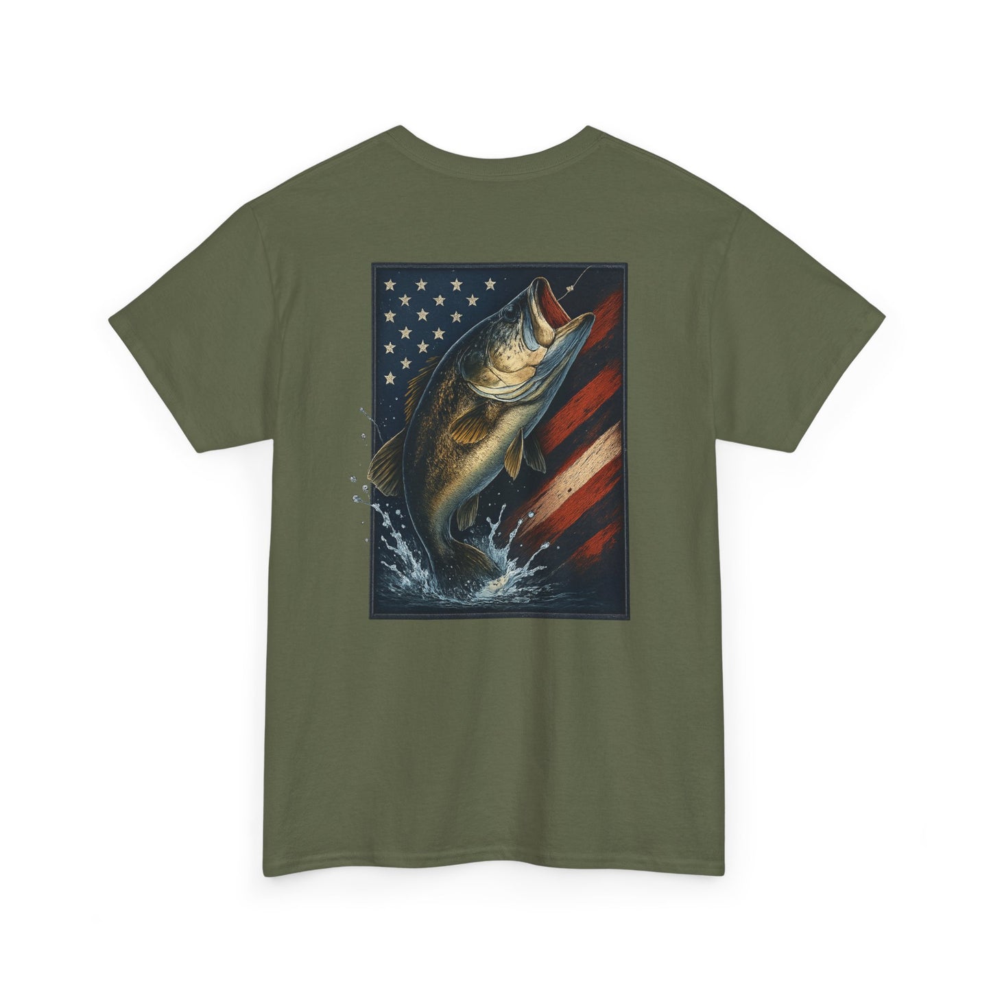 Patriotic Bass Fishing T-Shirt – American Flag Largemouth Bass Tee for Anglers