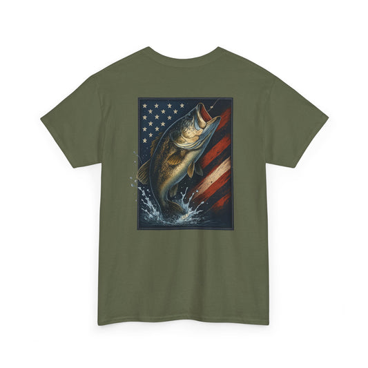 Patriotic Bass Fishing T-Shirt – American Flag Largemouth Bass Tee for Anglers