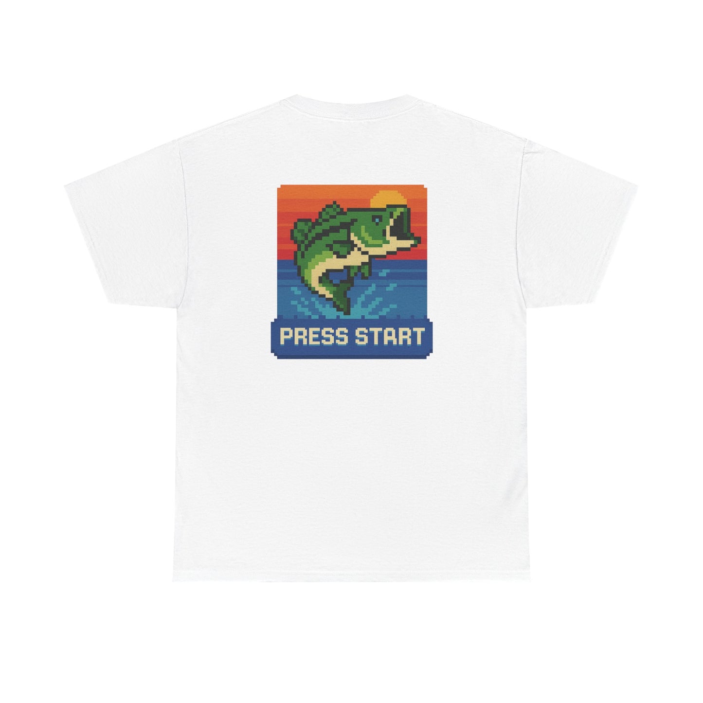 Retro Pixel Bass Fishing T-Shirt – “Press Start” Video Game Style Tee