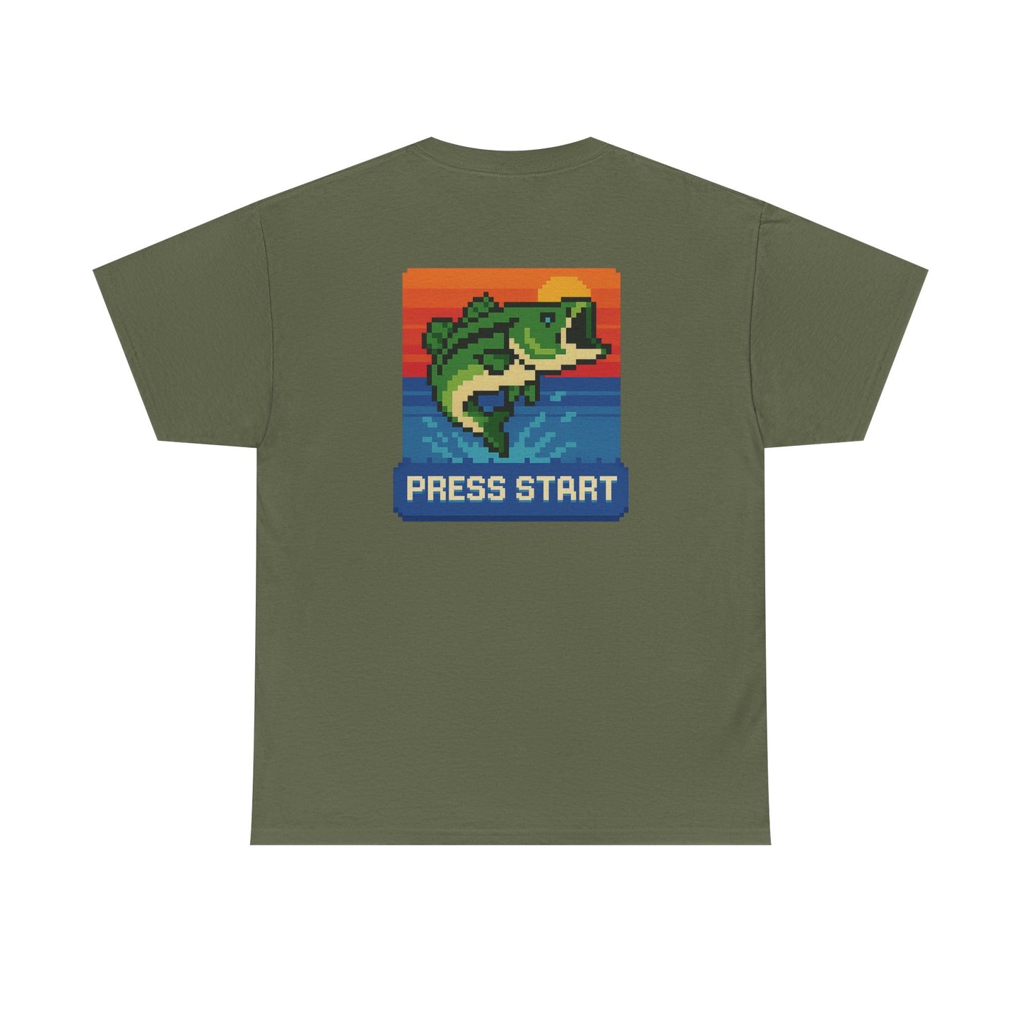 Retro Pixel Bass Fishing T-Shirt – “Press Start” Video Game Style Tee