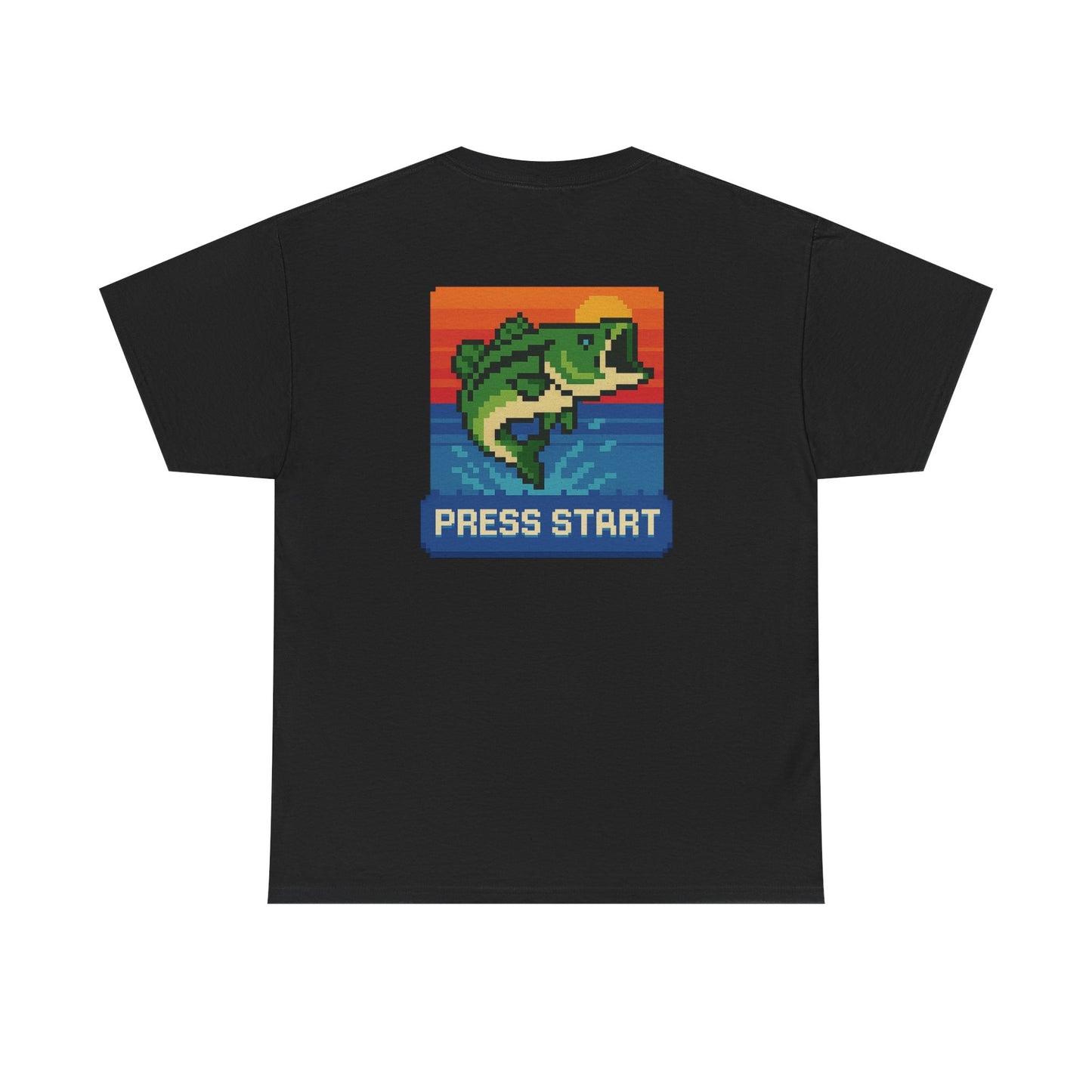 Retro Pixel Bass Fishing T-Shirt – “Press Start” Video Game Style Tee