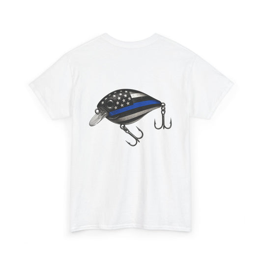 Thin Blue Line Fishing Lure T-Shirt – American Flag Crankbait Tee for Anglers