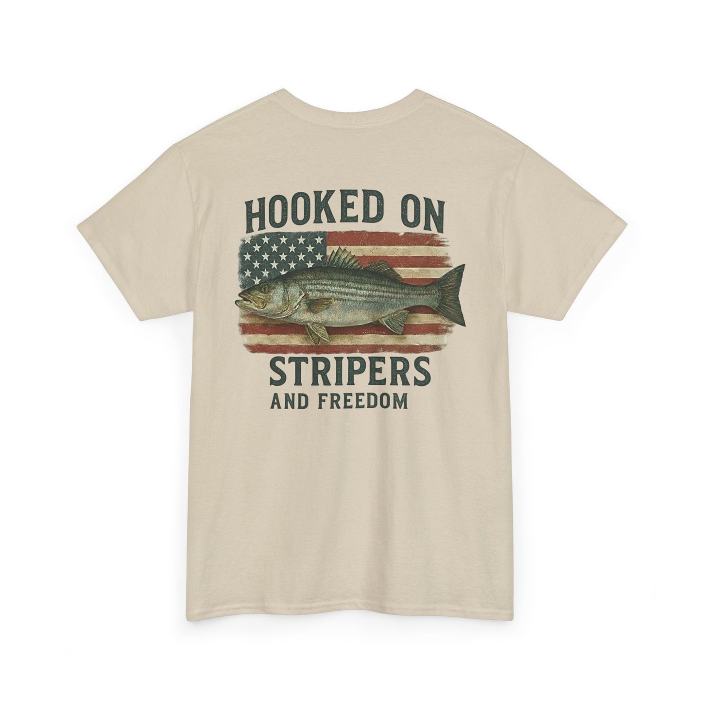 Hooked on Stripers and Freedom – Patriotic Fishing T-Shirt